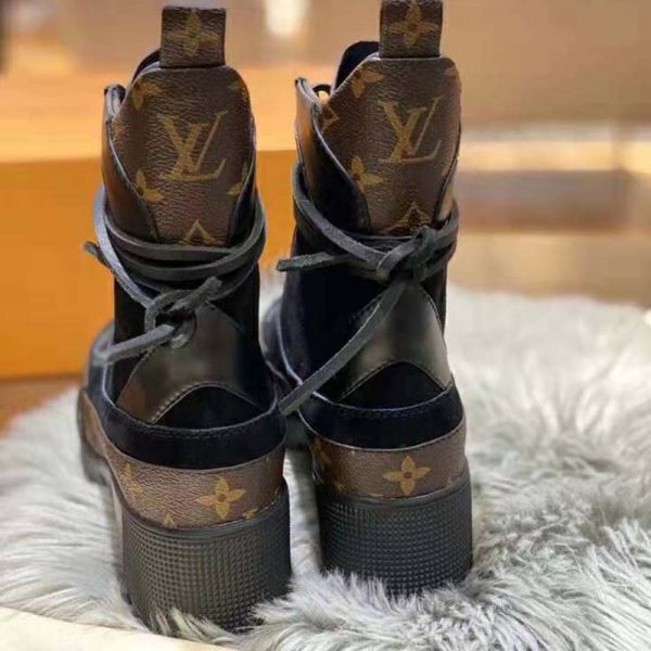 Louis Vuitton LV Women Laureate Platform Desert Boot in Soft Suede Calf Leather with Monogram Canvas-Black (2)