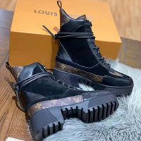 Louis Vuitton LV Women Laureate Platform Desert Boot in Soft Suede Calf Leather with Monogram Canvas-Black