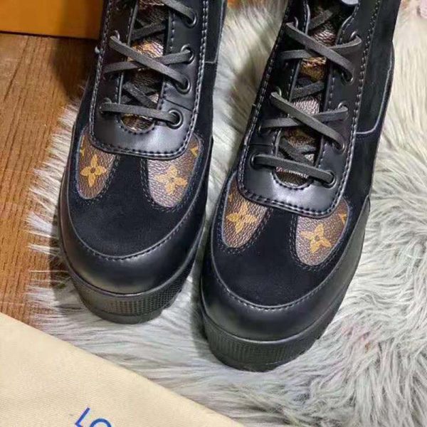 Louis Vuitton LV Women Laureate Platform Desert Boot in Soft Suede Calf Leather with Monogram Canvas-Black (9)