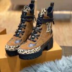 Louis Vuitton LV Women Laureate Platform Desert Boot in Soft Suede Calf Leather with Monogram Canvas-Brown - Image 5