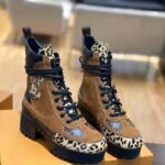 Louis Vuitton LV Women Laureate Platform Desert Boot in Soft Suede Calf Leather with Monogram Canvas-Brown - Image 2