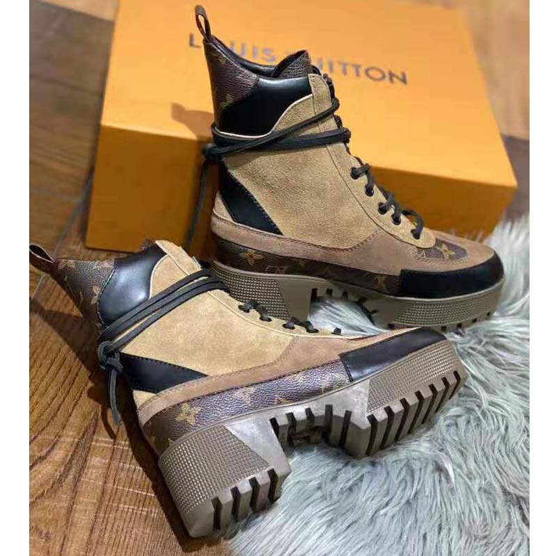 Louis Vuitton Brown Sand Laureate Lace Up Boot Size 39.5 US 9.5 UK 6.5 AU  8.5 Suede Leather Cloth ref.903151 - Joli Closet