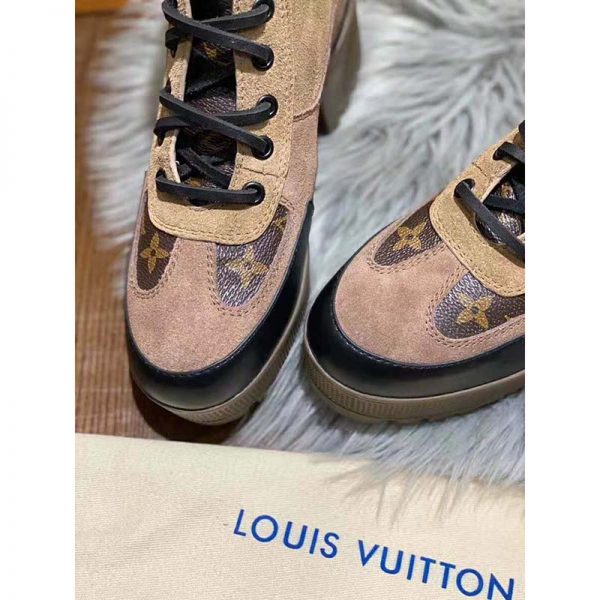 Louis Vuitton LV Women Laureate Platform Desert Boot in Suede Calf Leather and Monogram Canvas-Brown (6)