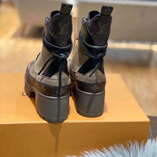 Louis Vuitton LV Women Laureate Platform Desert Boot in Suede Calf Leather and Monogram Canvas-Brown (9)