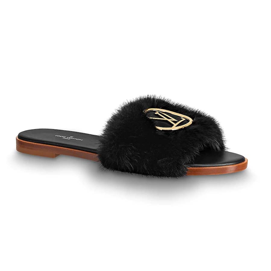 Louis Vuitton Bicolor Lock It Mink Fur Flat Sandal 40 – The Closet