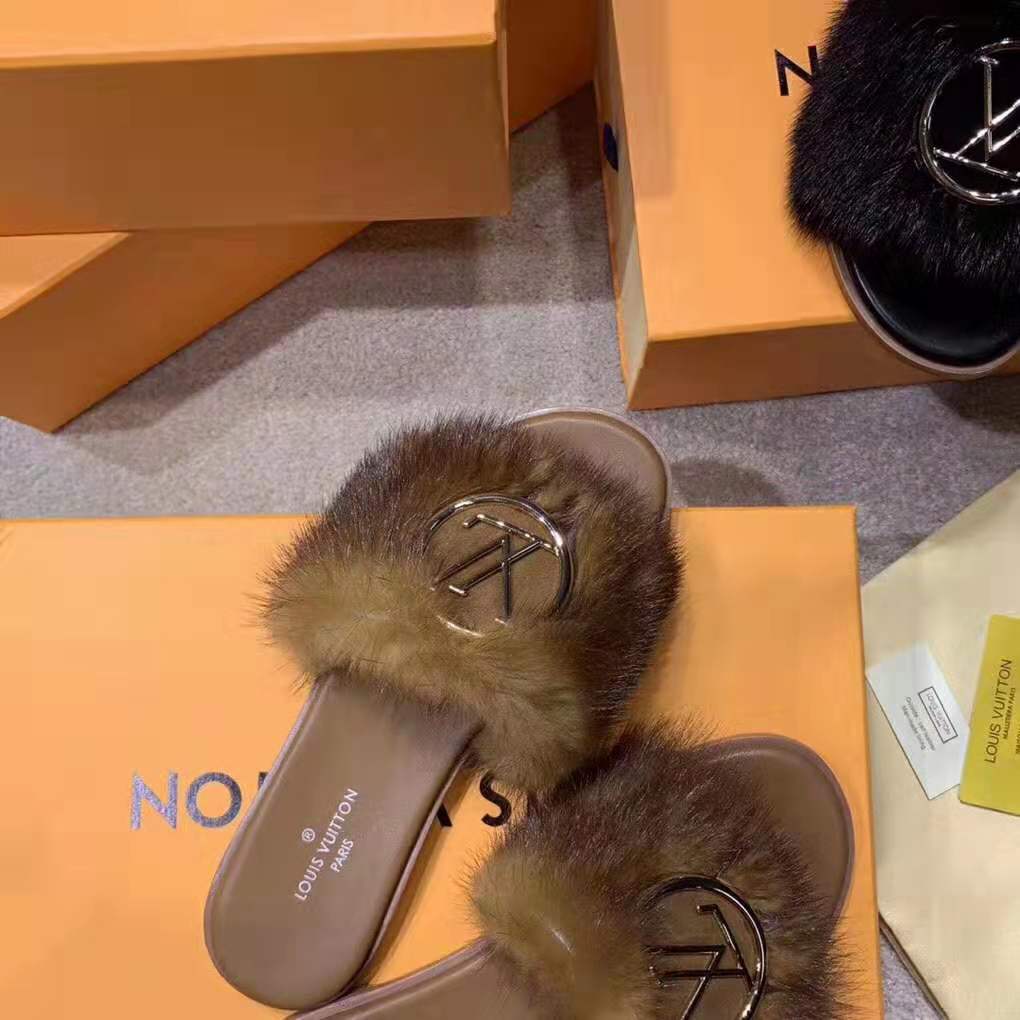 Louis Vuitton Brown/Black Mink Fur Lock It Slides Size 38 Louis Vuitton |  The Luxury Closet