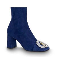 Louis Vuitton LV Women Madeleine Ankle Boot in Suede Baby Goat Leather 7.5 cm Heel-Blue (1)