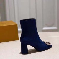 Louis Vuitton LV Women Madeleine Ankle Boot in Suede Baby Goat Leather 7.5 cm Heel-Blue (1)