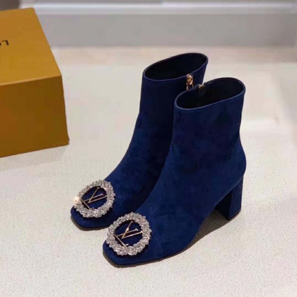 Louis Vuitton LV Women Madeleine Ankle Boot in Suede Baby Goat Leather 7.5 cm Heel-Blue (4)