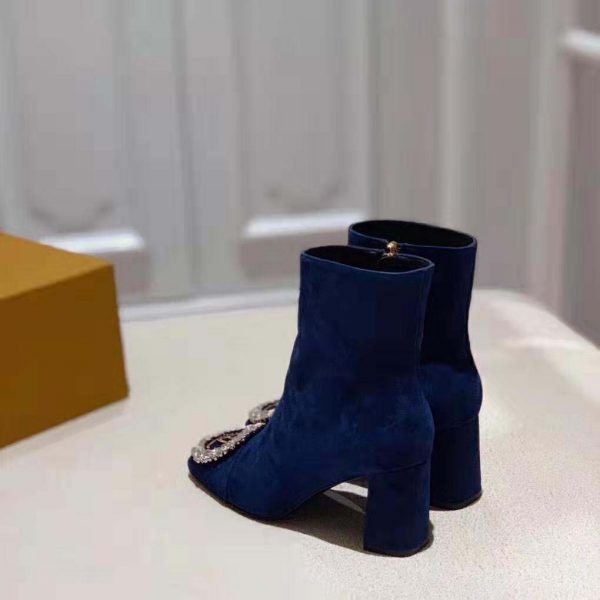 Louis Vuitton LV Women Madeleine Ankle Boot in Suede Baby Goat Leather 7.5 cm Heel-Blue (7)