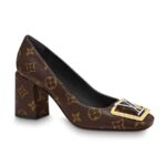 Louis Vuitton LV Damen Madeleine Pumps aus Lack-Monogramm-Canvas, 7,5 cm Absatz, Braun
