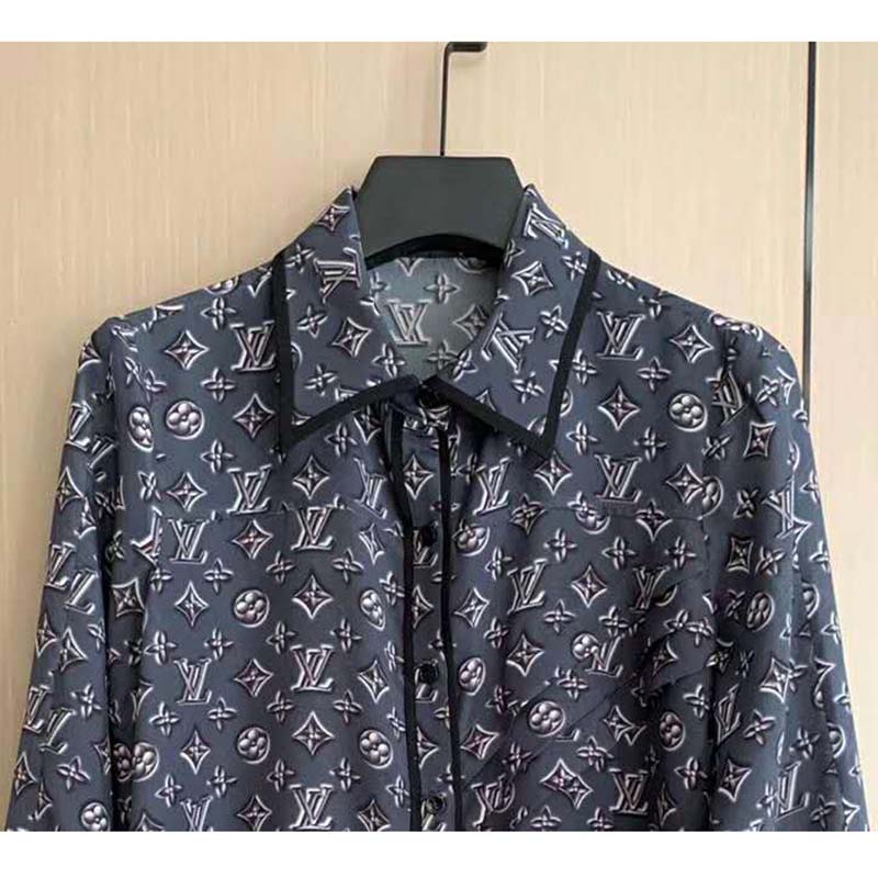 Louis Vuitton LV Women Monogram Shadow Shirt in 100% Silk-Grey - LULUX