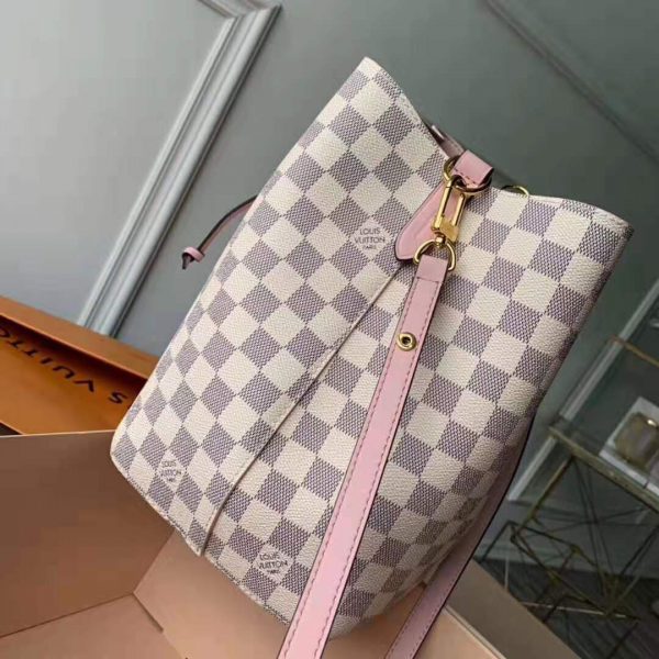 Louis Vuitton LV Women NéoNoé Bucket Bag in Damier Azur Canvas-Pink (5)