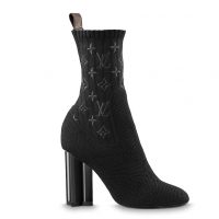 Louis Vuitton LV Women Silhouette Ankle Boot in Monogram-Embroidered Fabric-Black (1)