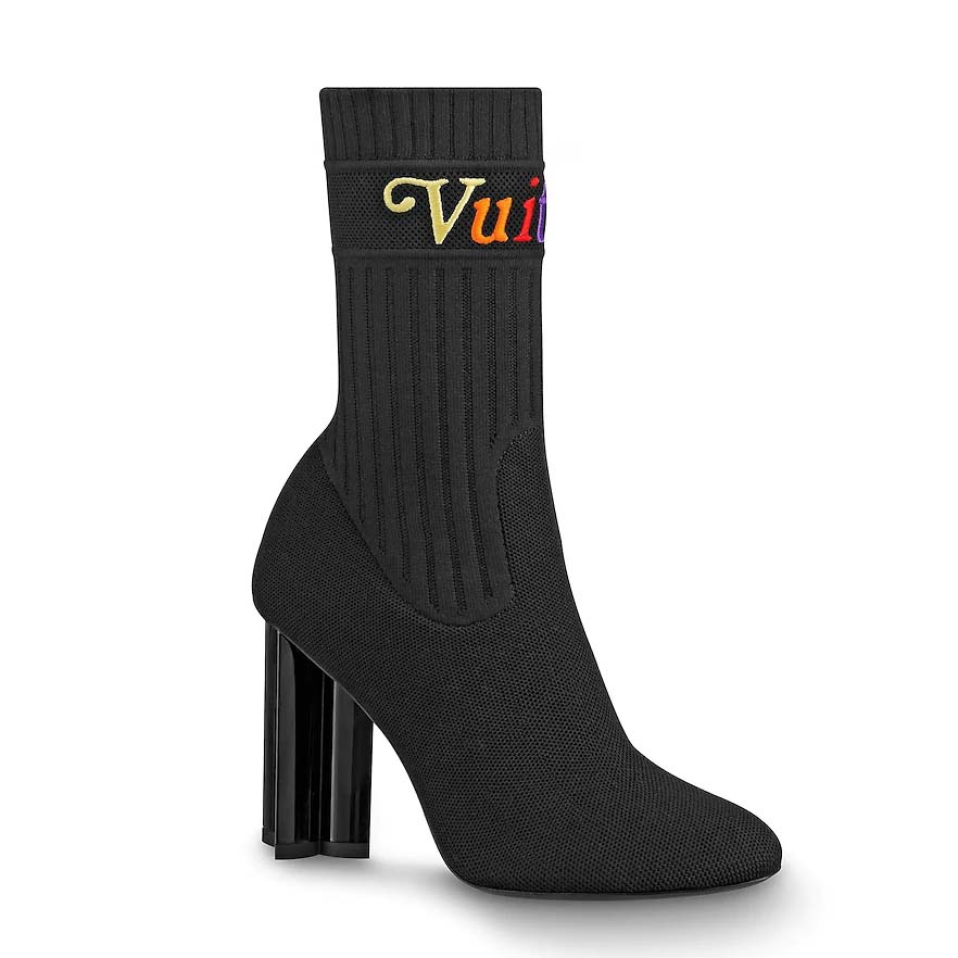 Louis Vuitton Black Knit Fabric LV Black Heart Sock Ankle Boots