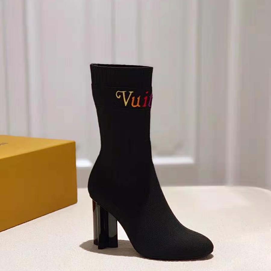 Authentic Louis Vuitton Silhouette Black Fabric LV Logo Sock Boots EU 39 US  9