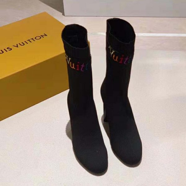 Louis Vuitton LV Women Silhouette Ankle Boot with Rainbow-Colored Vuitton Signature-Black (5)