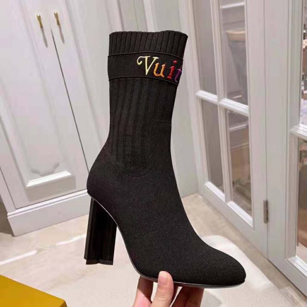 Louis Vuitton LV Women Silhouette Ankle Boot with Rainbow-Colored Vuitton Signature-Black (6)