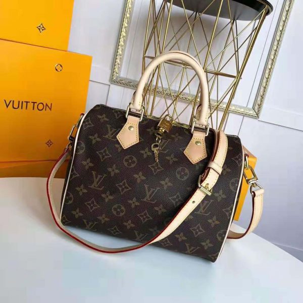Louis Vuitton LV Women Speedy 25 Bag in Monogram Coated Canvas-Brown (4)
