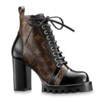 Bottines Louis Vuitton LV Star Trail pour femme en cuir de veau noir avec toile Monogram - Marron