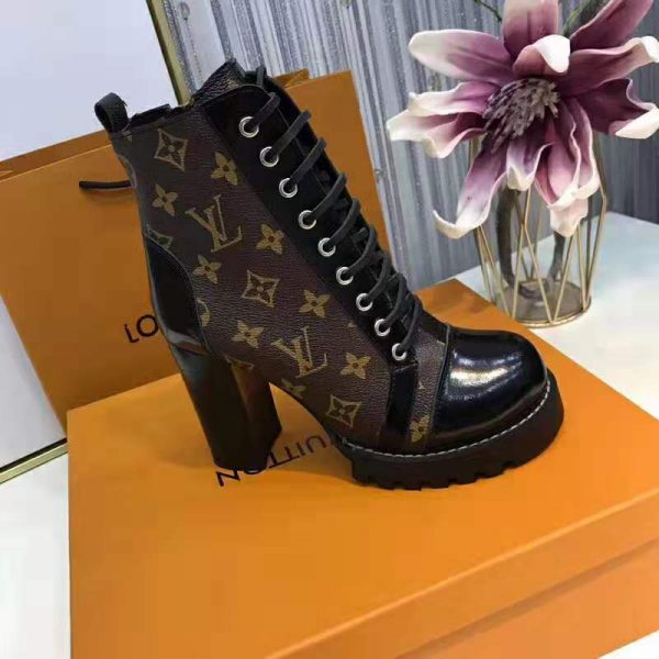 Louis Vuitton LV Women Star Trail Ankle Boot in Black Calf Leather with Monogram Canvas-Brown (5)