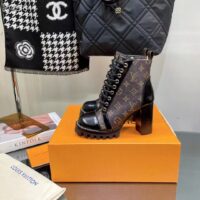 Louis Vuitton LV Women Star Trail Ankle Boot in Black Calf Leather with Monogram Canvas-Brown (1)