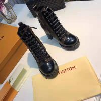 Louis Vuitton LV Women Star Trail Ankle Boot in Black Calf Leather with Monogram Canvas-Brown (1)