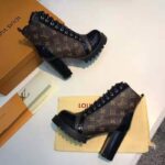 Louis Vuitton LV Women Star Trail Ankle Boot in Black Calf Leather with Monogram Canvas-Brown – Image 10