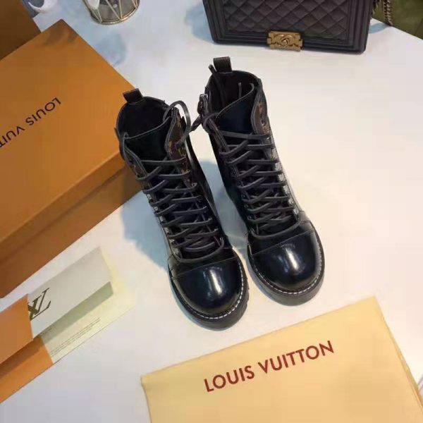 Louis Vuitton LV Women Star Trail Ankle Boot in Black Glazed Calf Leather with Monogram Canvas-Black (2)