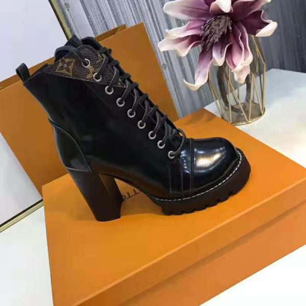 Louis Vuitton LV Women Star Trail Ankle Boot in Black Glazed Calf Leather with Monogram Canvas-Black (3)