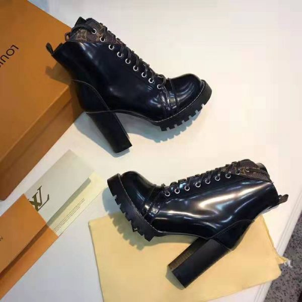 Louis Vuitton LV Women Star Trail Ankle Boot in Black Glazed Calf Leather with Monogram Canvas-Black (4)