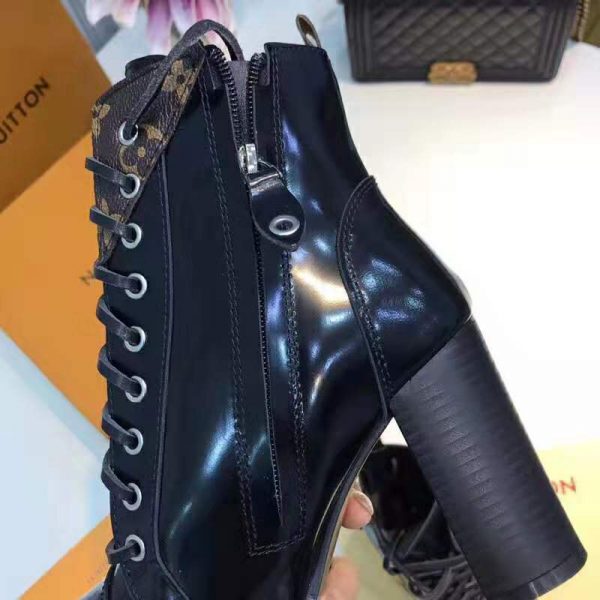 Louis Vuitton LV Women Star Trail Ankle Boot in Black Glazed Calf Leather with Monogram Canvas-Black (5)