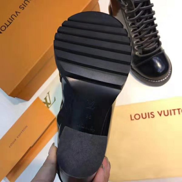 Louis Vuitton LV Women Star Trail Ankle Boot in Black Glazed Calf Leather with Monogram Canvas-Black (7)