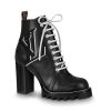 Louis Vuitton LV Women Star Trail Ankle Boot in Supple Black Calf Leather with Monogram Canvas-Black