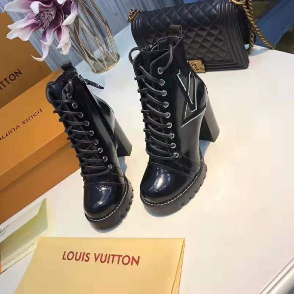 Louis Vuitton LV Women Star Trail Ankle Boot in Supple Black Calf Leather with Monogram Canvas-Black (11)