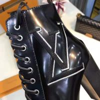 Louis Vuitton LV Women Star Trail Ankle Boot in Supple Black Calf Leather with Monogram Canvas-Black (1)