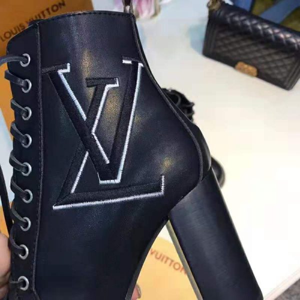 Louis Vuitton LV Women Star Trail Ankle Boot in Supple Black Calf Leather with Monogram Canvas-Black (3)