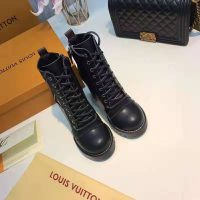 Louis Vuitton LV Women Star Trail Ankle Boot in Supple Black Calf Leather with Monogram Canvas-Black (1)