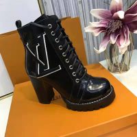 Louis Vuitton LV Women Star Trail Ankle Boot in Supple Black Calf Leather with Monogram Canvas-Black (1)