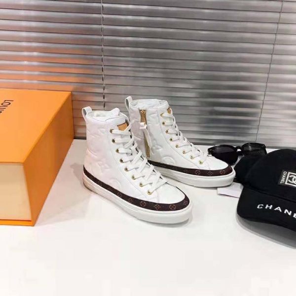 Louis Vuitton LV Women Stellar Sneaker Boot in Soft White Calfskin Leather (3)