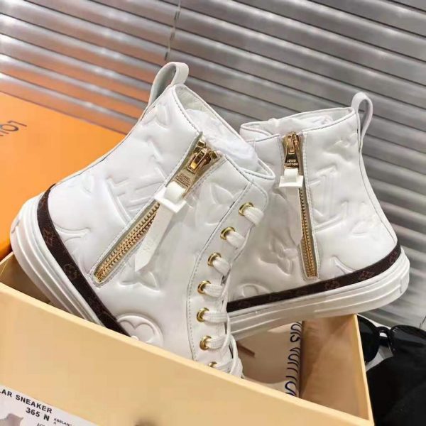 Louis Vuitton LV Women Stellar Sneaker Boot in Soft White Calfskin Leather (9)