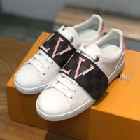 Louis Vuitton LV Women Frontrow Sneaker in White Calf Leather and Damier Canvas