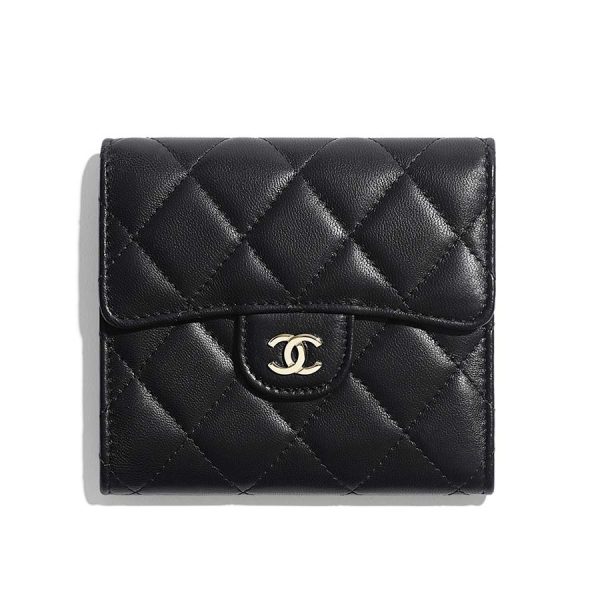 Chanel Women Classic Small Flap Wallet in Lambskin & Gold-Tone Metal-Black