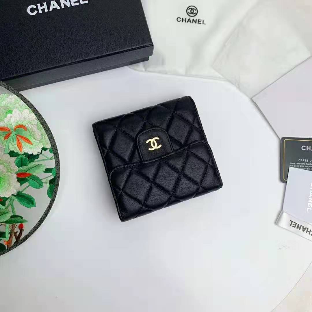Chanel Women Classic Small Flap Wallet in Lambskin & Gold-Tone Metal-Black  - LULUX