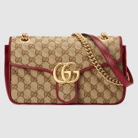 Gucci GG Women GG Marmont Small Shoulder Bag in BeigeEbony Diagonal Matelassé Original GG Canvas-Red