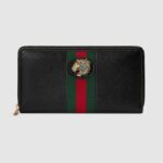 Gucci GG Unisex Rajah Zip Around Wallet in Cerise Leather with a Vintage Effect-Black