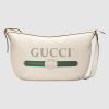 Gucci GG Unisex Gucci Print Half-Moon Hobo Bag in Leather with Gucci Vintage Logo-White