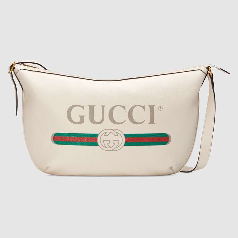 Gucci GG Unisex Gucci Print Half-Moon Hobo Bag in Leather with Gucci ...