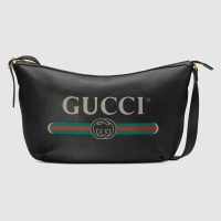 Gucci GG Unisex Gucci Print Half-Moon Hobo Bag in Leather with Gucci Vintage Logo-White