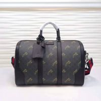 Gucci GG Men Gucci Bestiary Carry-On Duffle with Tigers in BlackGrey Soft GG Supreme